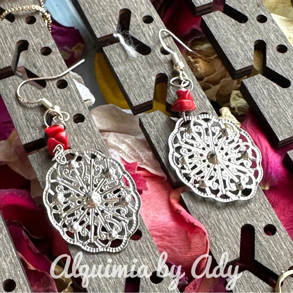 Bamboo coral silver statement bohemian dangle long earrings - Picture 1 of 4